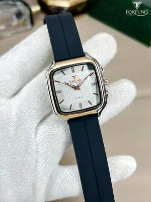 Men's Square Rhodium Watch - 1 Pc Modern Stylish Timepiece