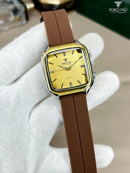 Men's Square Rhodium Watch - 1 Pc Modern Stylish Timepiece